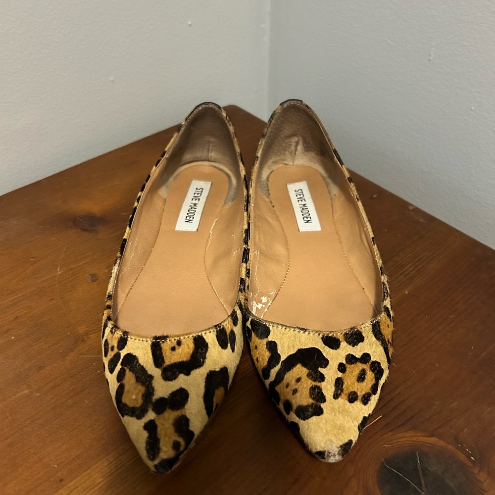 Steve Madden Leopard Calf Hair Flats Pointed Toe Ballet Flats Size 8